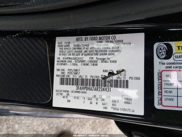 Aukcja sprzedaży 2010 Ford Fusion Se, vin: 3FAHP0HA7AR234431, numer aukcji: 45051677