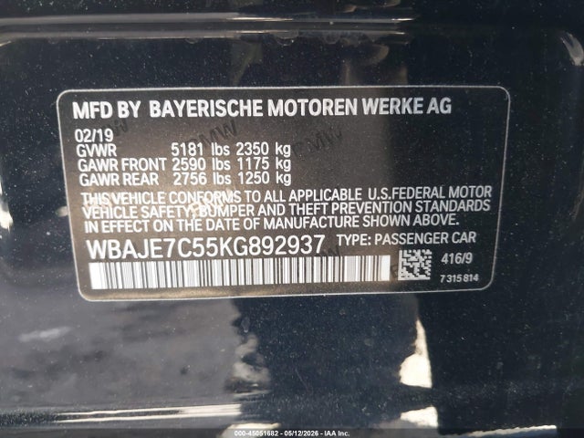 WBAJE7C55KG892937 BMW 540i Xdrive