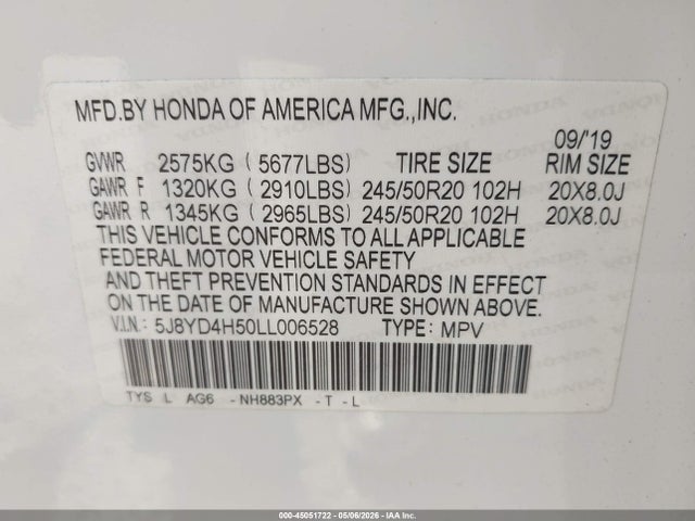 Aukcja sprzedaży 2020 Acura Mdx Technology Package, vin: 5J8YD4H50LL006528, numer aukcji: 45051722