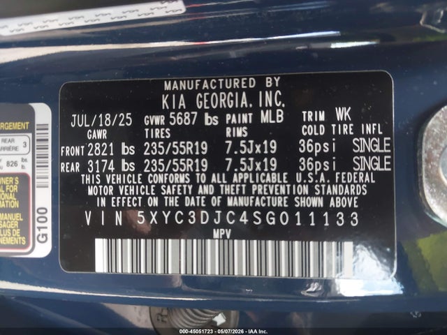 45051723 :رقم المزاد ، 5XYC3DJC4SG011133 vin ، 2025 Kia Ev6 Light Long Range مزاد بيع