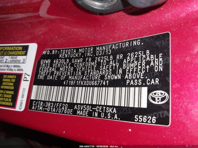 Продажа на аукционе авто 2013 Toyota Camry Se, vin: 4T1BF1FKXDU667741, номер лота: 45051728