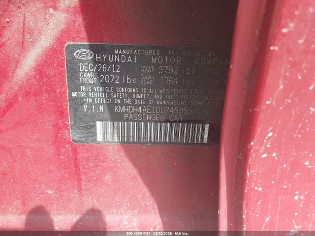 45051741 :رقم المزاد ، KMHDH4AE1DU749895 vin ، 2013 Hyundai Elantra Gls مزاد بيع