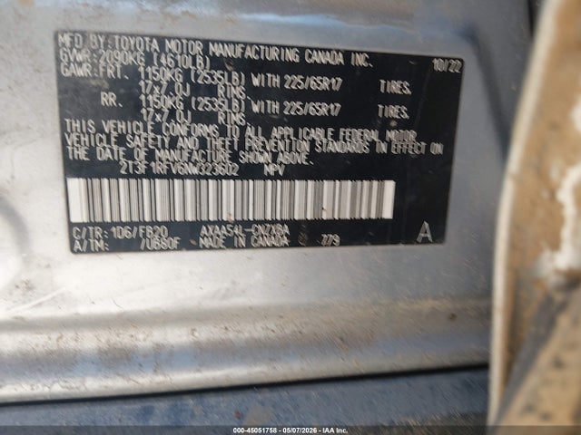 Продаж на аукціоні авто 2022 Toyota Rav4 Le, vin: 2T3F1RFV6NW323602, номер лоту: 45051758