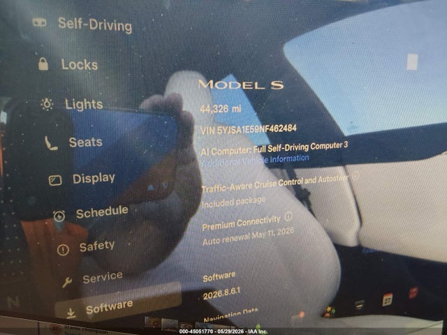45051770 :رقم المزاد ، 5YJSA1E59NF462484 vin ، 2022 Tesla Model S Dual Motor All-wheel Drive مزاد بيع