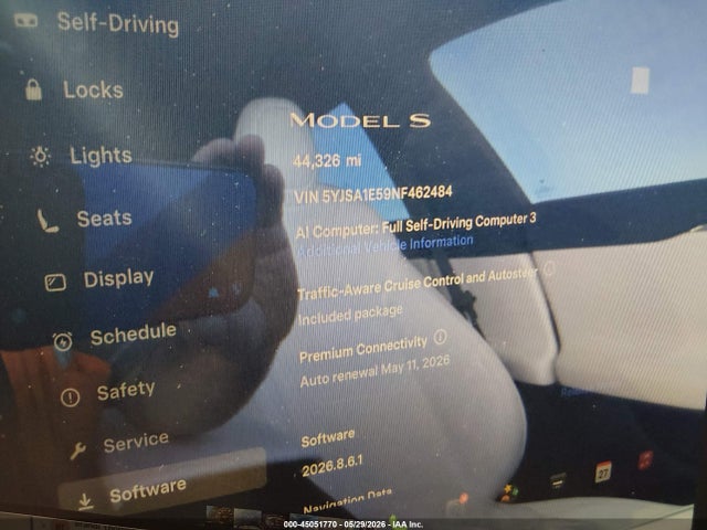 45051770 :رقم المزاد ، 5YJSA1E59NF462484 vin ، 2022 Tesla Model S Dual Motor All-wheel Drive مزاد بيع