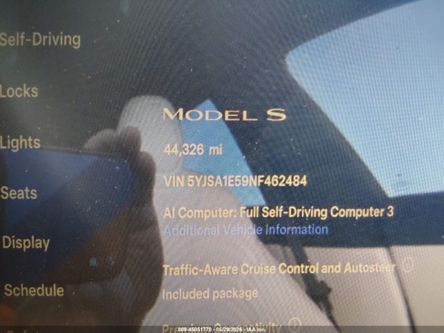 45051770 :رقم المزاد ، 5YJSA1E59NF462484 vin ، 2022 Tesla Model S Dual Motor All-wheel Drive مزاد بيع