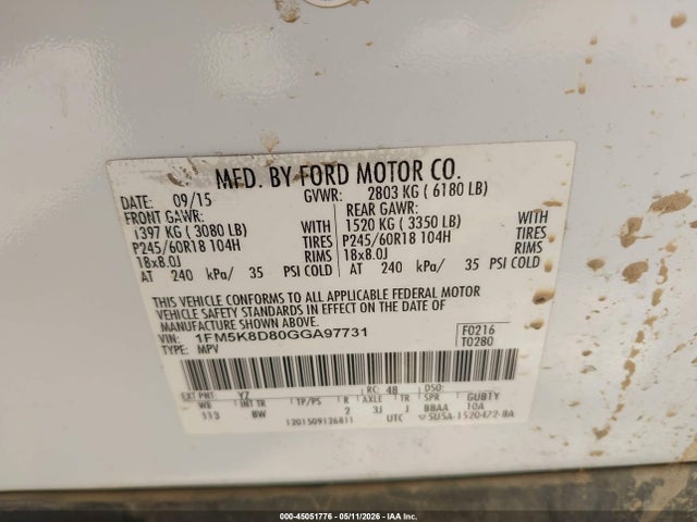 1FM5K8D80GGA97731 Ford EXPLORER XLT
