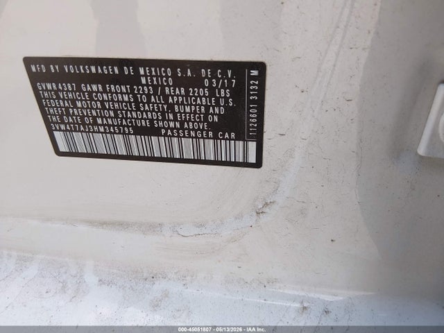 Aukcja sprzedaży 2017 Volkswagen Jetta Gli, vin: 3VW4T7AJ3HM345795, numer aukcji: 45051807