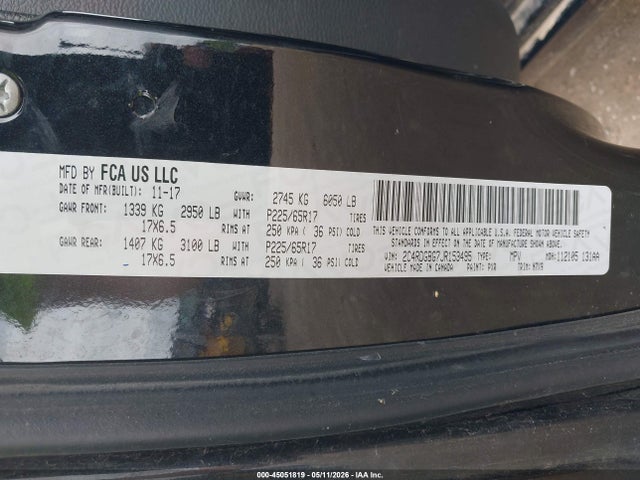 Aukcja sprzedaży 2018 Dodge Grand Caravan Se Plus, vin: 2C4RDGBG7JR153495, numer aukcji: 45051819