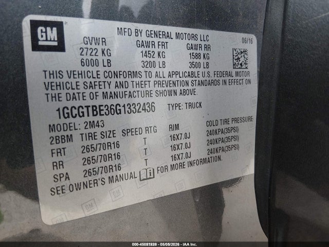 1GCGTBE36G1332436 Chevrolet Colorado Wt