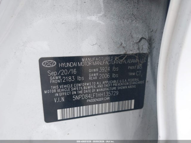 5NPD84LF1HH135729 Hyundai Elantra Value Edition