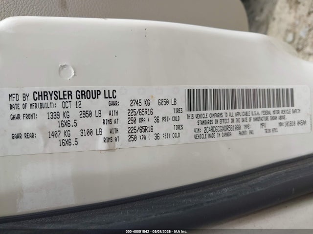 45051842 :رقم المزاد ، 2C4RDGCGXDR581080 vin ، 2013 Dodge Grand Caravan Sxt مزاد بيع