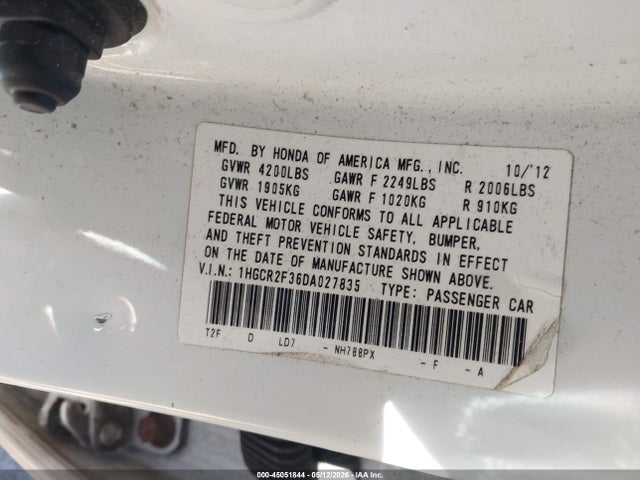 Aukcja sprzedaży 2013 Honda Accord Lx, vin: 1HGCR2F36DA027835, numer aukcji: 45051844