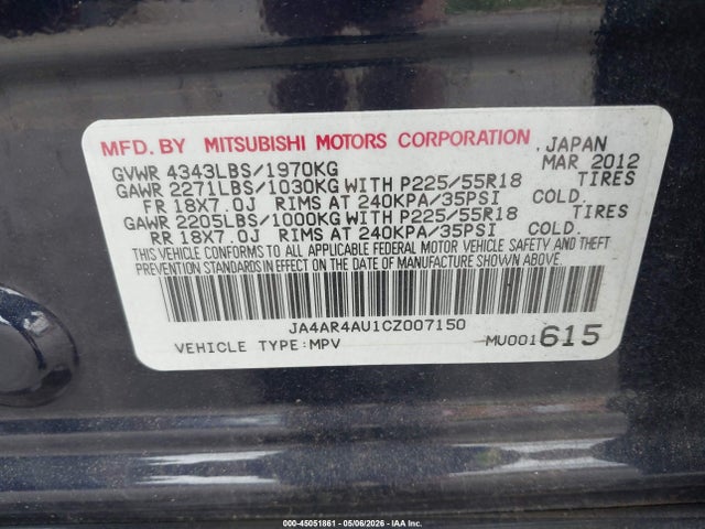 Aukcja sprzedaży 2012 Mitsubishi Outlander Sport Se, vin: JA4AR4AU1CZ007150, numer aukcji: 45051861