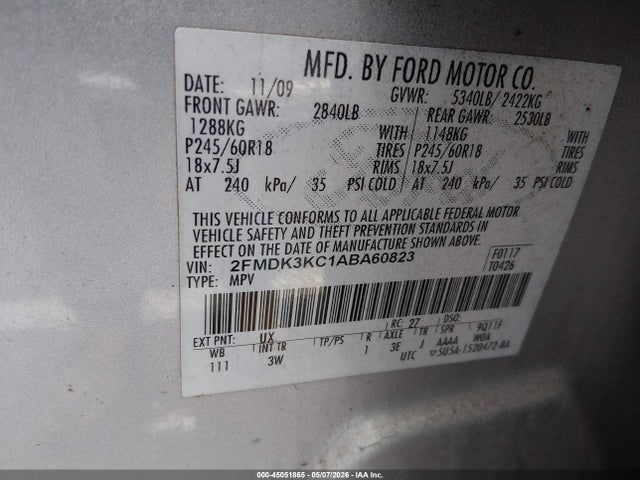 Aukcja sprzedaży 2010 Ford Edge Limited, vin: 2FMDK3KC1ABA60823, numer aukcji: 45051865