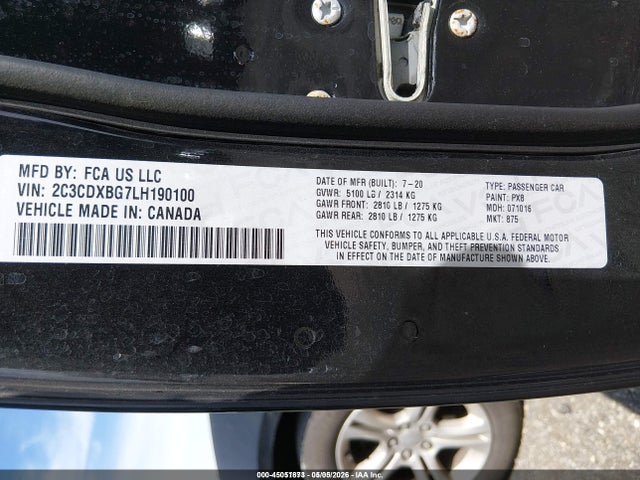 Продажа на аукционе авто 2020 Dodge Charger Sxt Rwd, vin: 2C3CDXBG7LH190100, номер лота: 45051873