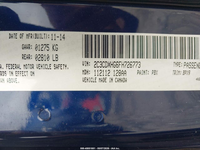 Aukcja sprzedaży 2015 Dodge Charger Sxt, vin: 2C3CDXHG6FH726773, numer aukcji: 45051881