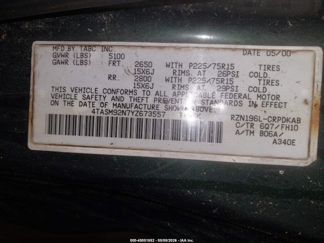 Auction sale of the 2000 Toyota Tacoma Prerunner, vin: 4TASM92N7YZ673557, lot number: 45051882