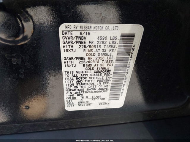 JN8AT2MT3LW000382 Nissan Rogue Sv Fwd