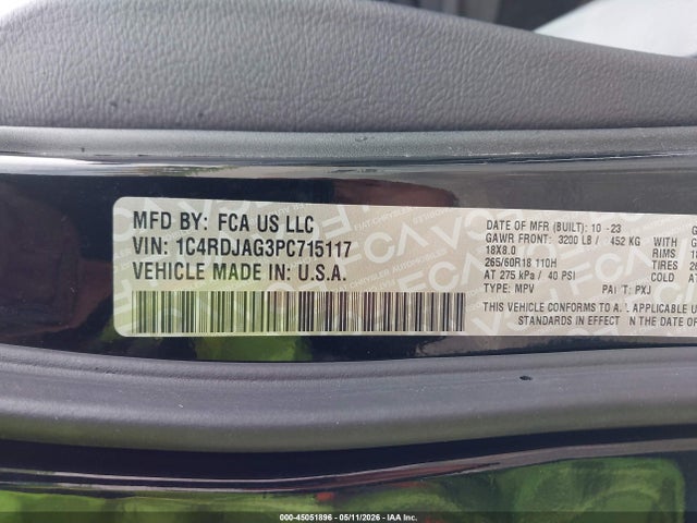 Продажа на аукционе авто 2023 Dodge Durango Sxt Awd, vin: 1C4RDJAG3PC715117, номер лота: 45051896