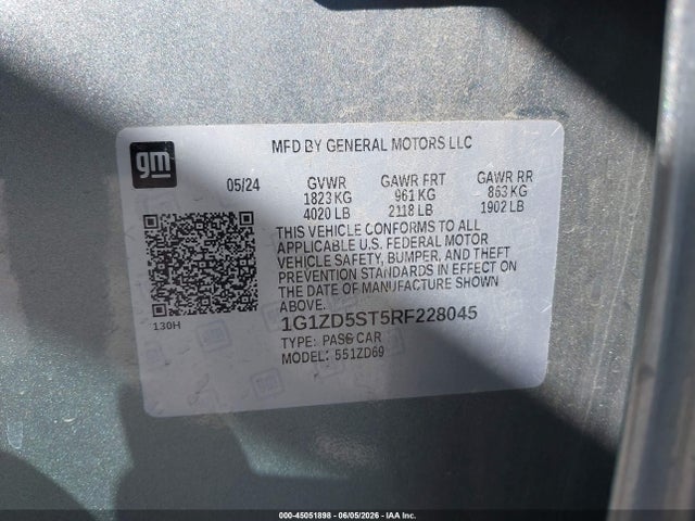 45051898 :رقم المزاد ، 1G1ZD5ST5RF228045 vin ، 2024 Chevrolet Malibu Fwd 1lt مزاد بيع