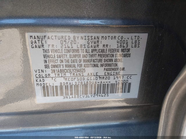 Продаж на аукціоні авто 2020 Nissan Sentra Sv Xtronic Cvt, vin: 3N1AB8CV3LY294625, номер лоту: 45051904