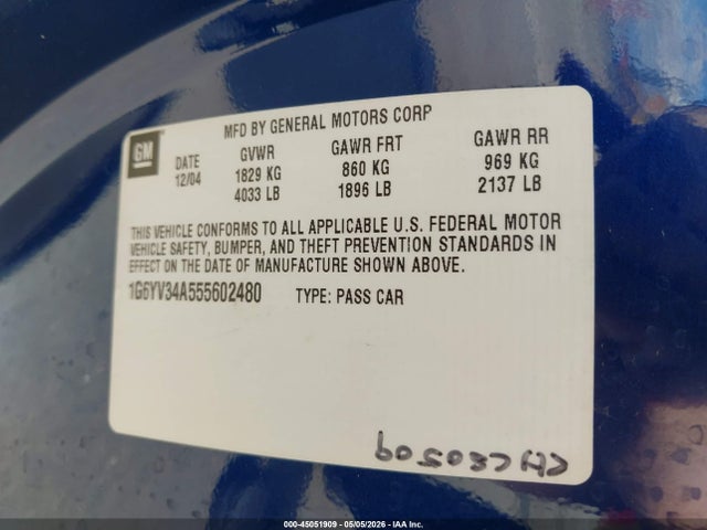 Продаж на аукціоні авто 2005 Cadillac Xlr Standard, vin: 1G6YV34A555602480, номер лоту: 45051909