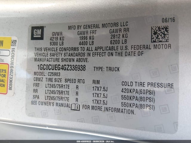 1GC0CUEG4GZ336938 Chevrolet Silverado 2500hd Wt
