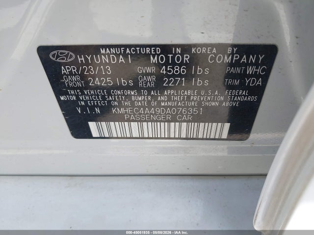 45051935 :رقم المزاد ، KMHEC4A49DA076351 vin ، 2013 Hyundai Sonata Hybrid Limited مزاد بيع