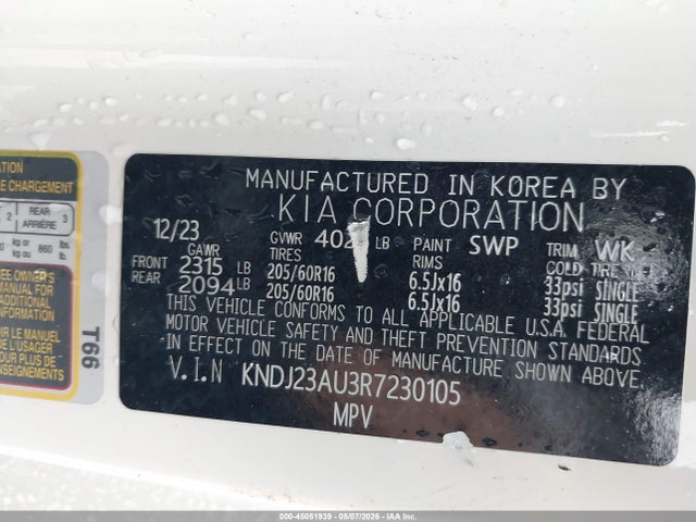 2024 Kia Soul Lx მანქანა იყიდება აუქციონზე, vin: KNDJ23AU3R7230105, აუქციონის ნომერი: 45051939