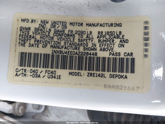 Aukcja sprzedaży 2010 Toyota Corolla Le, vin: 1NXBU4EE0AZ228448, numer aukcji: 45051970