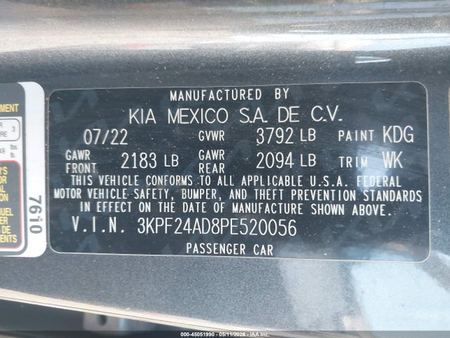 Продажа на аукционе авто 2023 Kia Forte Lxs, vin: 3KPF24AD8PE520056, номер лота: 45051990