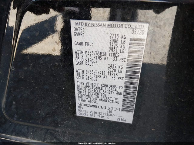 5N1DR2AM0LC615134 Nissan Pathfinder S 4wd