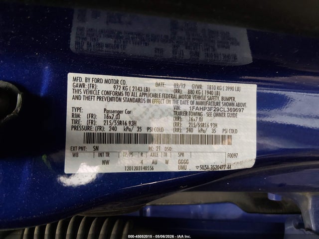 Aukcja sprzedaży 2012 Ford Focus Se, vin: 1FAHP3F29CL369697, numer aukcji: 45052015