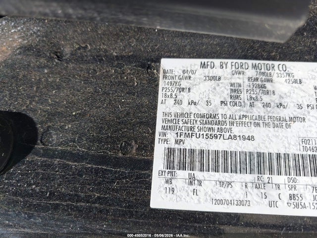 Aukcja sprzedaży 2007 Ford Expedition Xlt, vin: 1FMFU15597LA81948, numer aukcji: 45052016