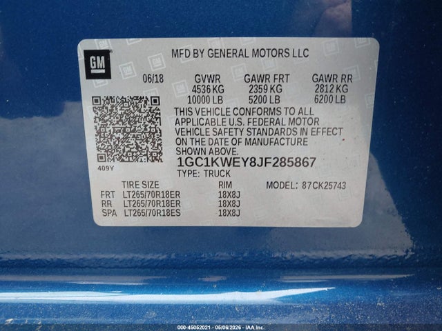 1GC1KWEY8JF285867 Chevrolet Silverado 2500hd Ltz