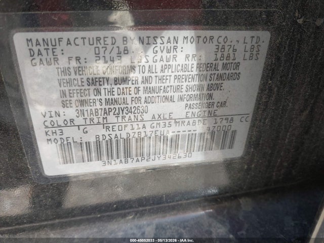 Nissan SENTRA SV 2018 3N1AB7AP2JY342630 Image 9