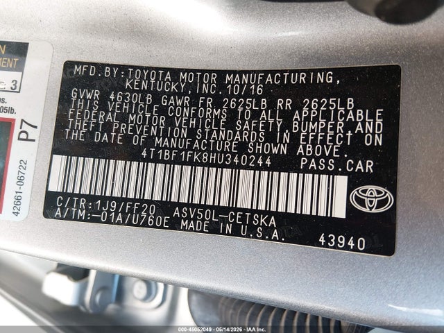 Aukcja sprzedaży 2017 Toyota Camry Se, vin: 4T1BF1FK8HU340244, numer aukcji: 45052049