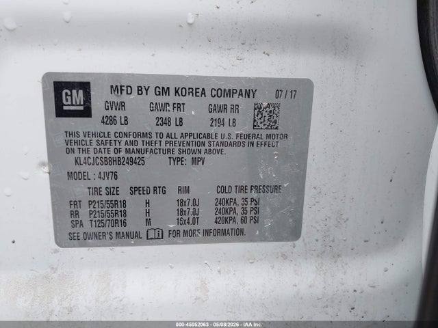 45052063 :رقم المزاد ، KL4CJCSB8HB249425 vin ، 2017 Buick Encore Essence مزاد بيع