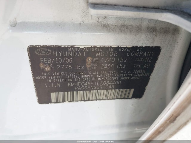 Aukcja sprzedaży 2006 Hyundai Azera Limited/se, vin: KMHFC46F16A084400, numer aukcji: 45052067