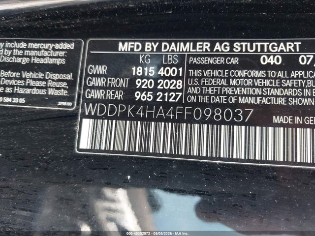 Aukcja sprzedaży 2015 Mercedes-benz Slk 250, vin: WDDPK4HA4FF098037, numer aukcji: 45052072