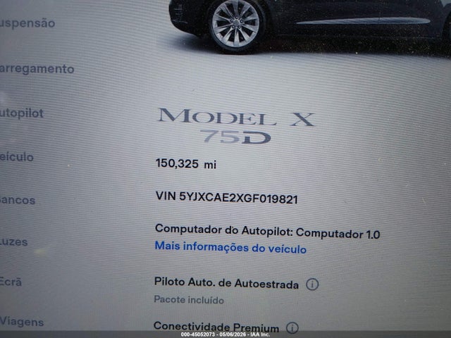 Продаж на аукціоні авто 2016 Tesla Model X 60d/70d/75d/90d, vin: 5YJXCAE2XGF019821, номер лоту: 45052073