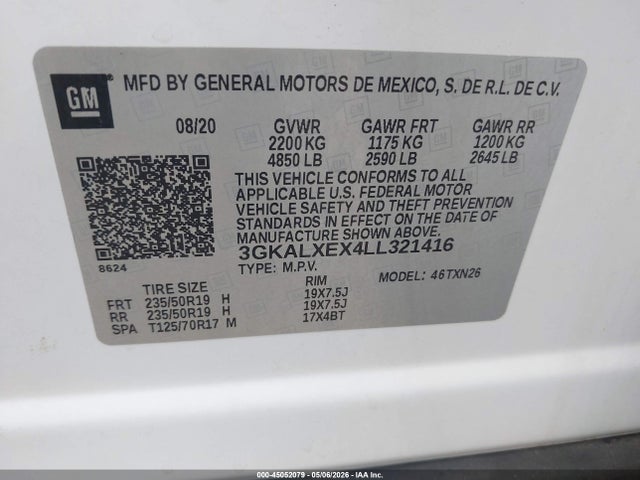 2020 Gmc Terrain Awd Denali მანქანა იყიდება აუქციონზე, vin: 3GKALXEX4LL321416, აუქციონის ნომერი: 45052079