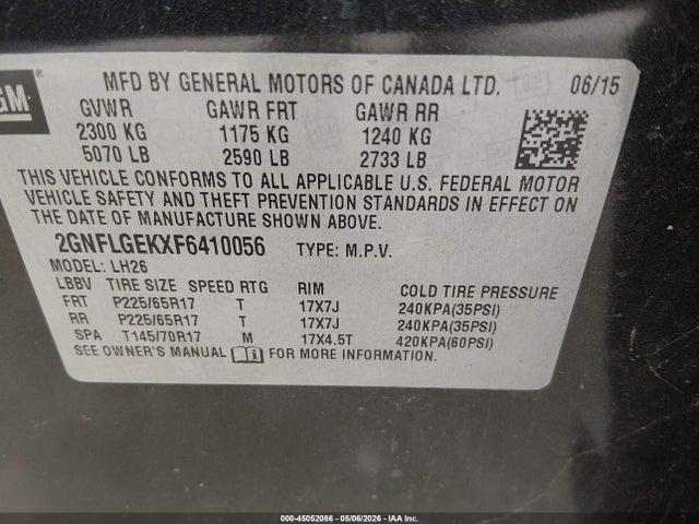 Chevrolet Equinox 2lt 2015 2GNFLGEKXF6410056 Image 9