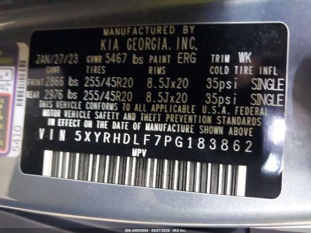 Aukcja sprzedaży 2023 Kia Sorento X-line Ex, vin: 5XYRHDLF7PG183862, numer aukcji: 45052088