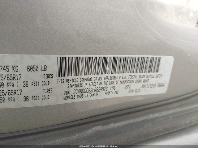 Aukcja sprzedaży 2017 Dodge Grand Caravan Sxt, vin: 2C4RDGCG3HR624972, numer aukcji: 45052104
