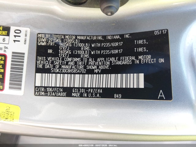 Toyota Sienna Le 8 Passenger 2017 5TDKZ3DC8HS854702 Image 9