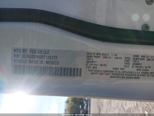 45052114 :رقم المزاد ، 3C4NJDBN0RT118777 vin ، 2024 Jeep Compass Latitude 4x4 مزاد بيع