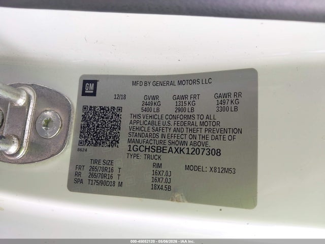 Chevrolet Colorado Wt 2019 1GCHSBEAXK1207308 Image 9