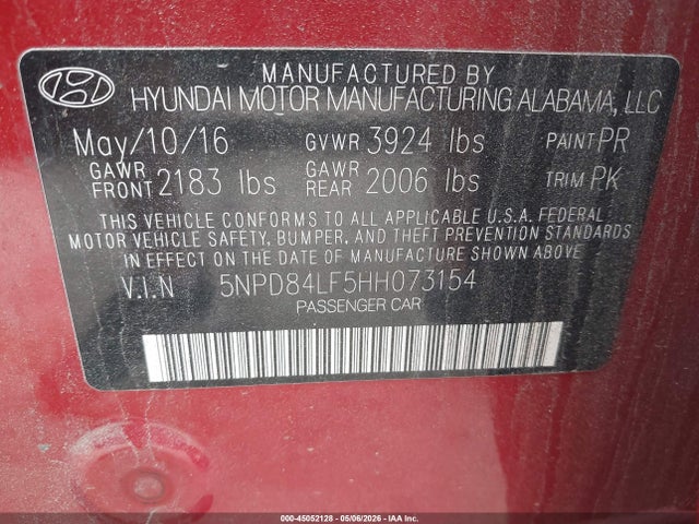 5NPD84LF5HH073154 Hyundai ELANTRA SE